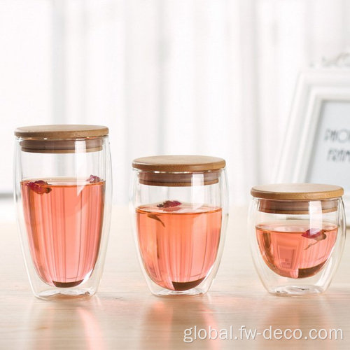 Transparent Glass Set With Bamboo Lid Double Wall Insulation Mug Portable Glass Supplier